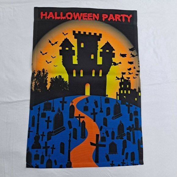 Halloween Party Holiday Garden Flag Orange Tombstones - Picture 1 of 8